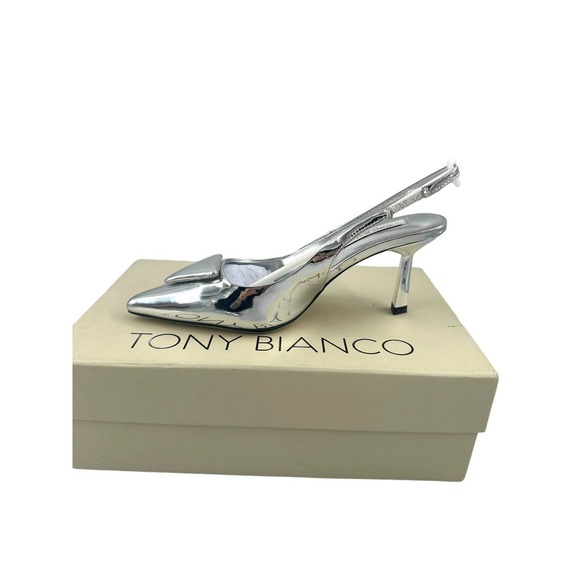 Tony Bianco Bertie Slingback Pump in Silver Shine Sz 5 New - Picture 5 of 12